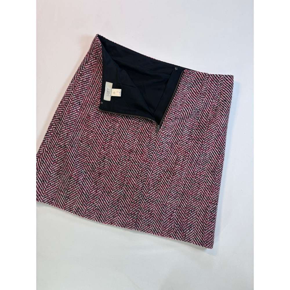 LOFT Womens 6 Mini Skirt Herringbone Tweed Academia Black‎ Red Corpcore Preppy - Picture 8 of 9
